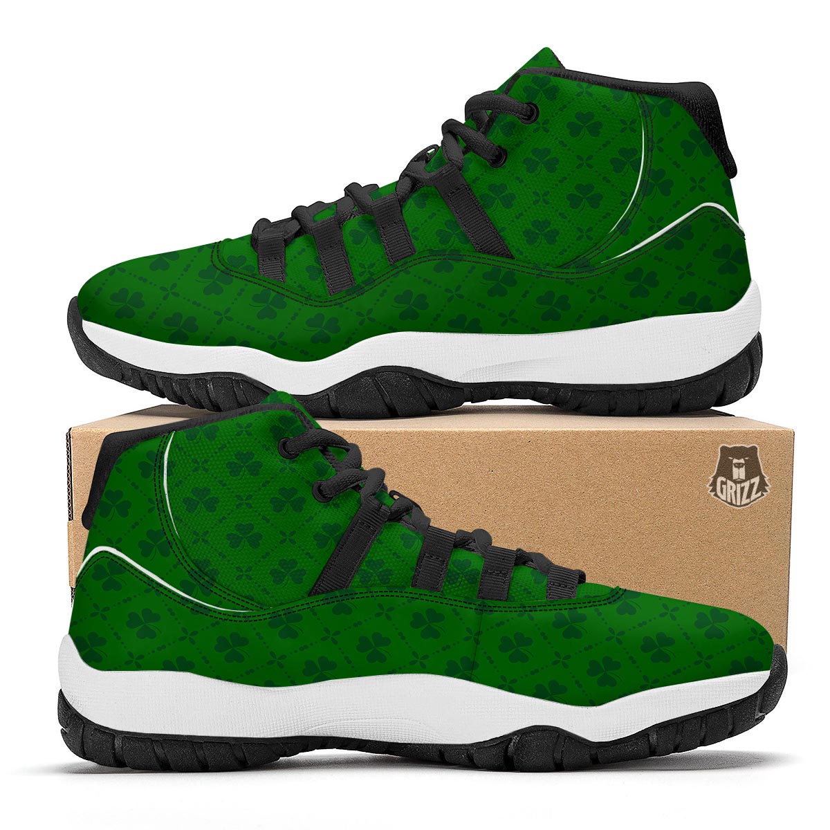 St. Patrick's Day Shamrock Print Pattern Black Bball Shoes-grizzshop