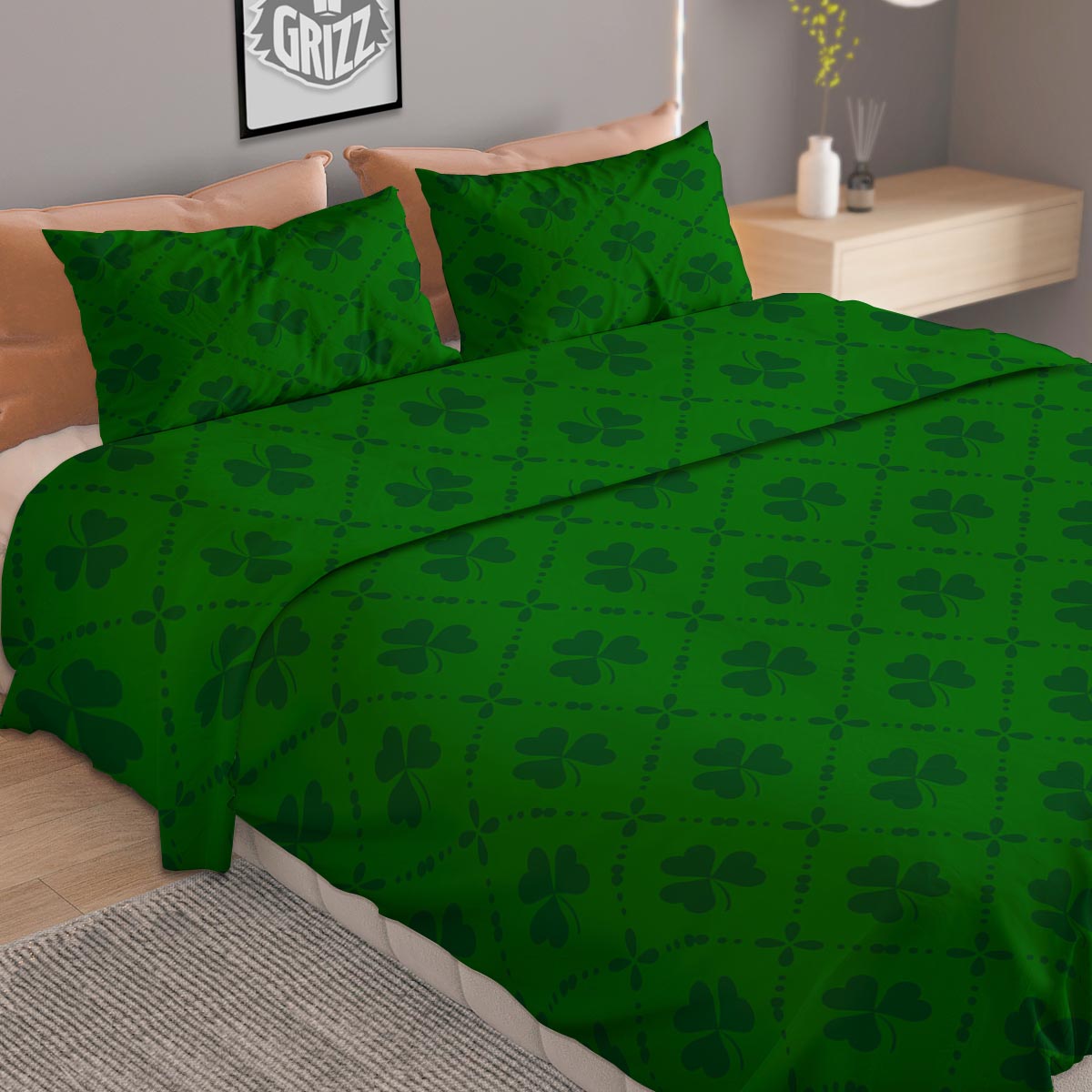 St. Patrick's Day Shamrock Print Pattern Duvet Cover Bedding Set-grizzshop