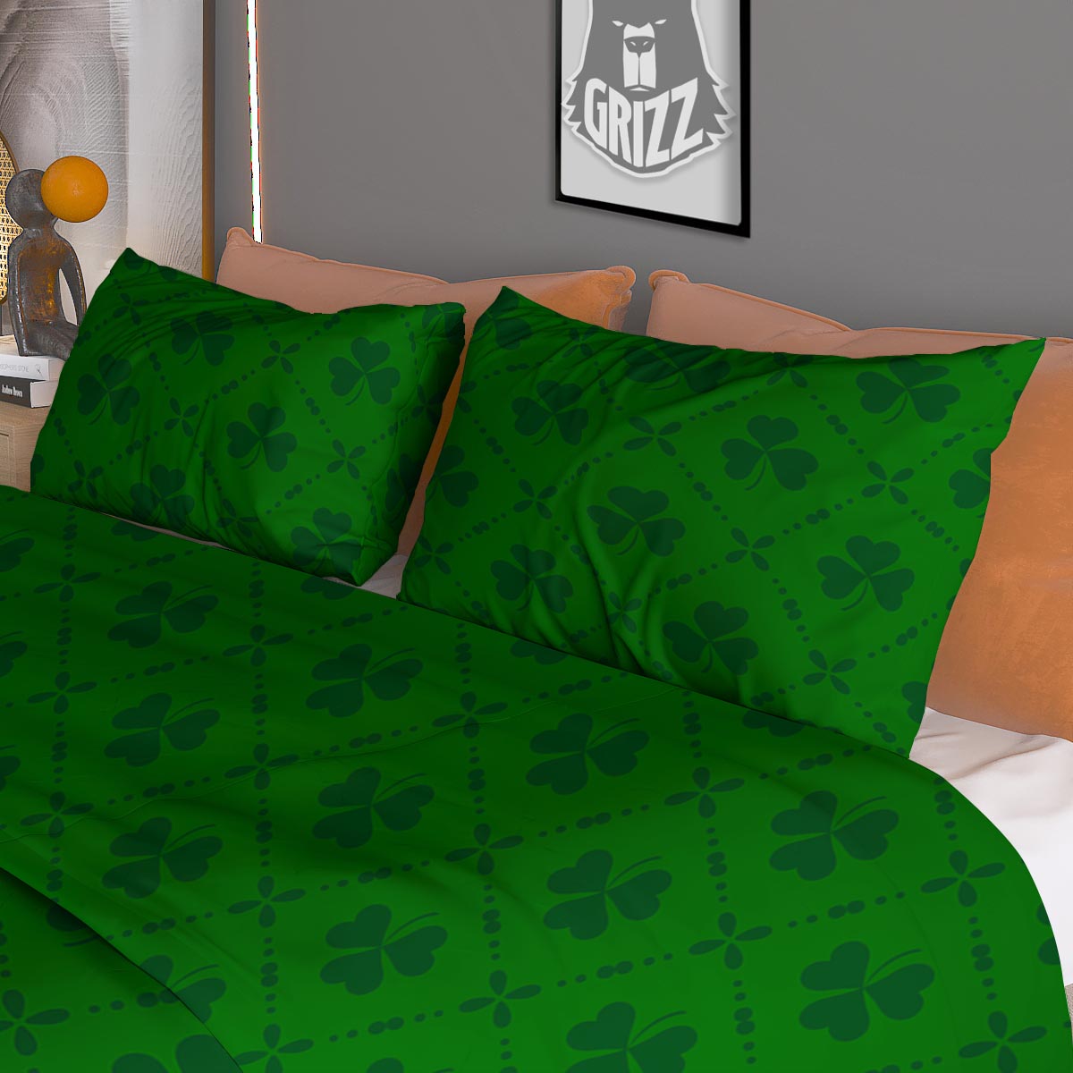 St. Patrick's Day Shamrock Print Pattern Duvet Cover Bedding Set-grizzshop