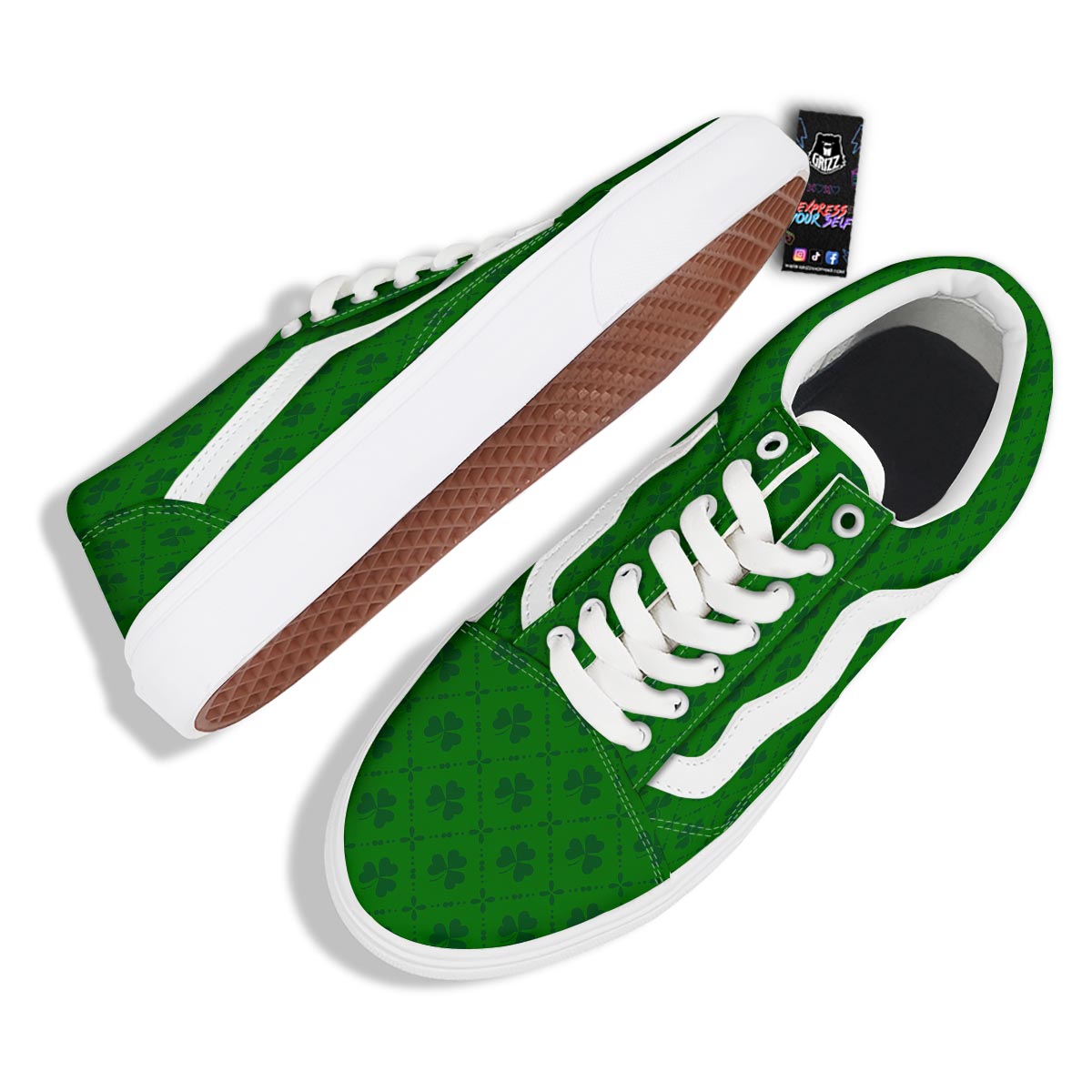 St. Patrick's Day Shamrock Print Pattern Skate Shoes-grizzshop