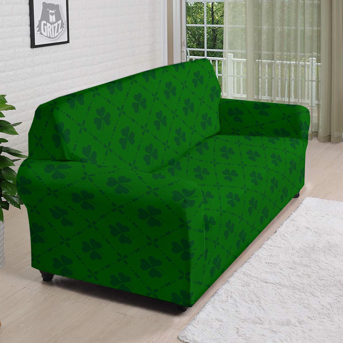 St. Patrick's Day Shamrock Print Pattern Sofa Cover-grizzshop