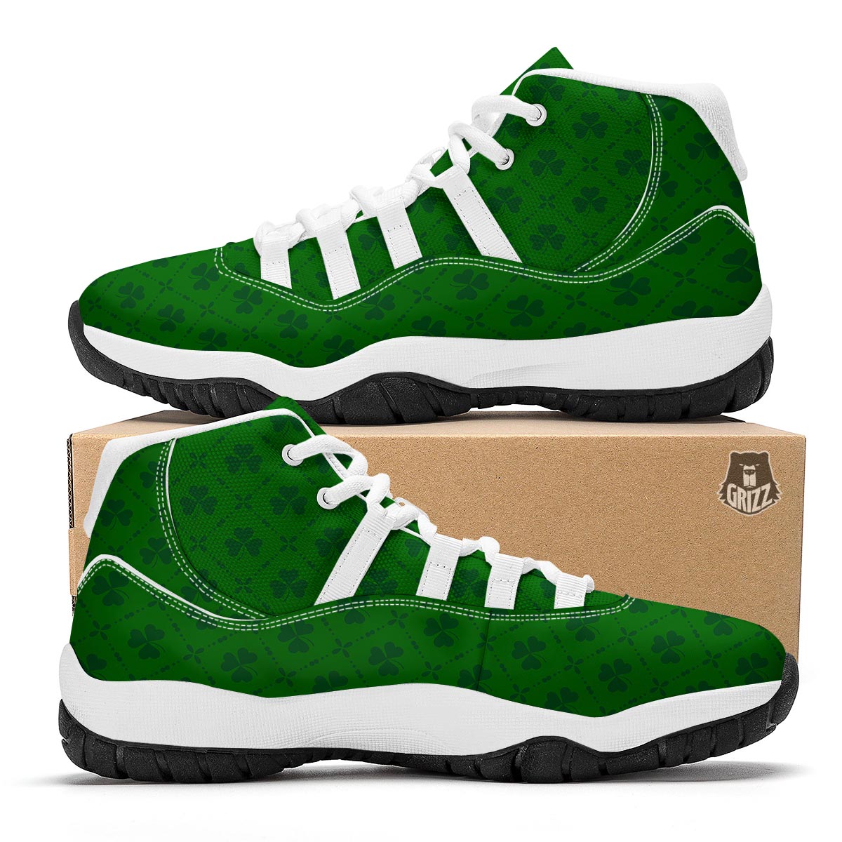 St. Patrick's Day Shamrock Print Pattern White Bball Shoes-grizzshop