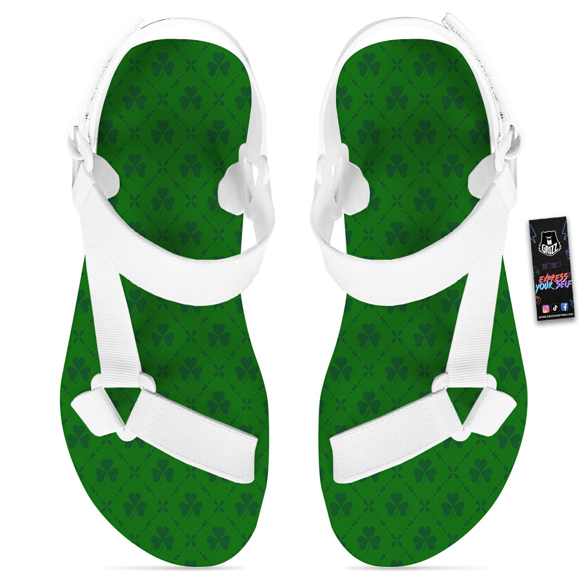 St. Patrick's Day Shamrock Print Pattern White Open Toe Sandals-grizzshop