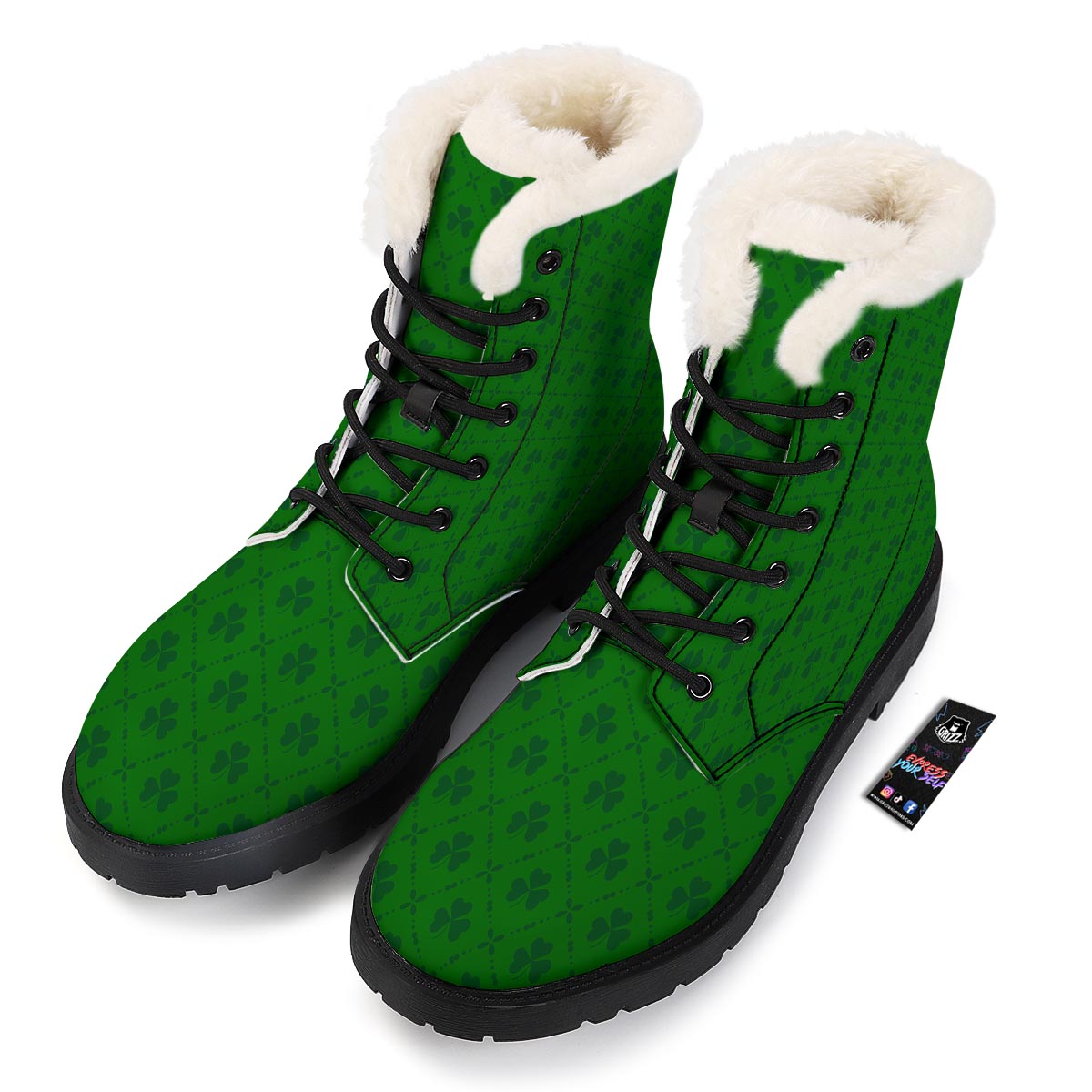 St. Patrick's Day Shamrock Print Pattern Winter Boots-grizzshop