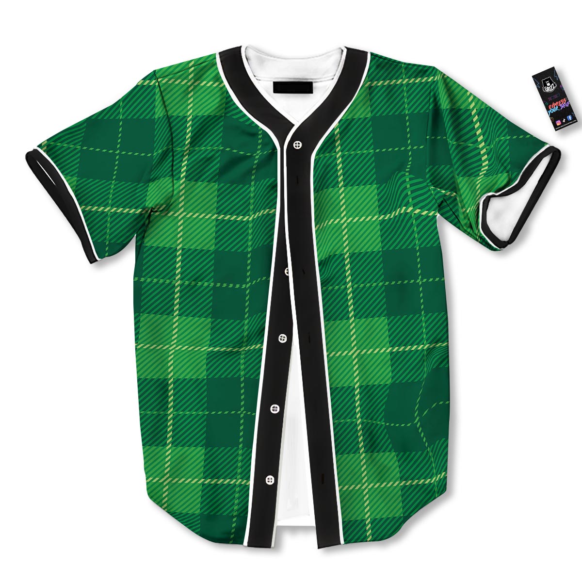 St. Patrick's Day Shamrock Tartan Print Pattern Baseball Jersey-grizzshop