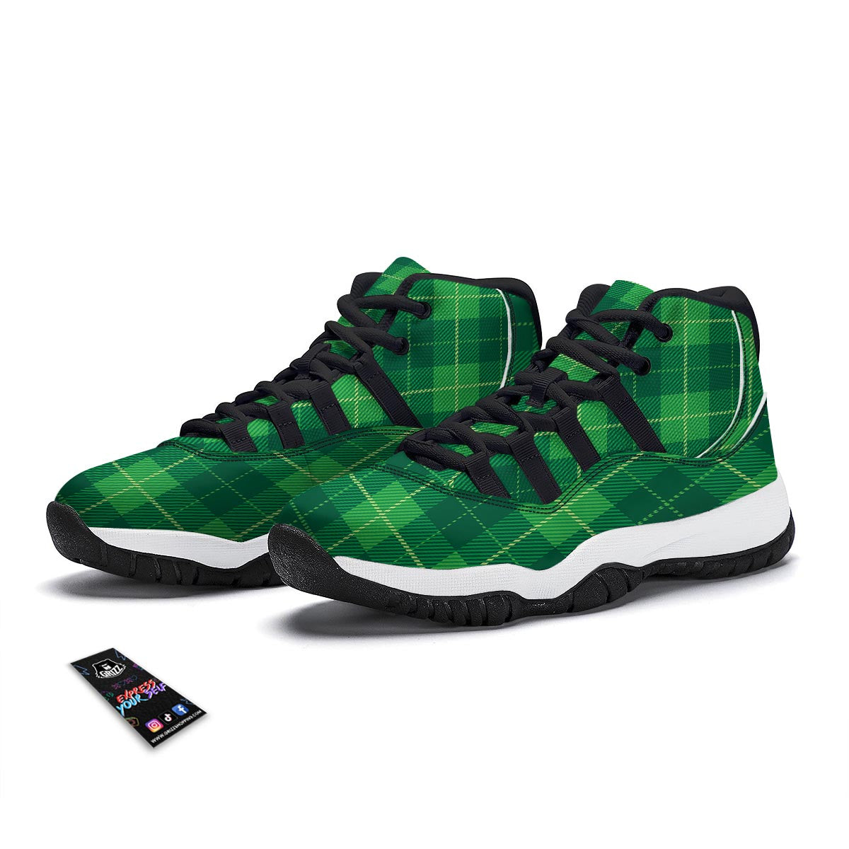St. Patrick's Day Shamrock Tartan Print Pattern Black Bball Shoes-grizzshop