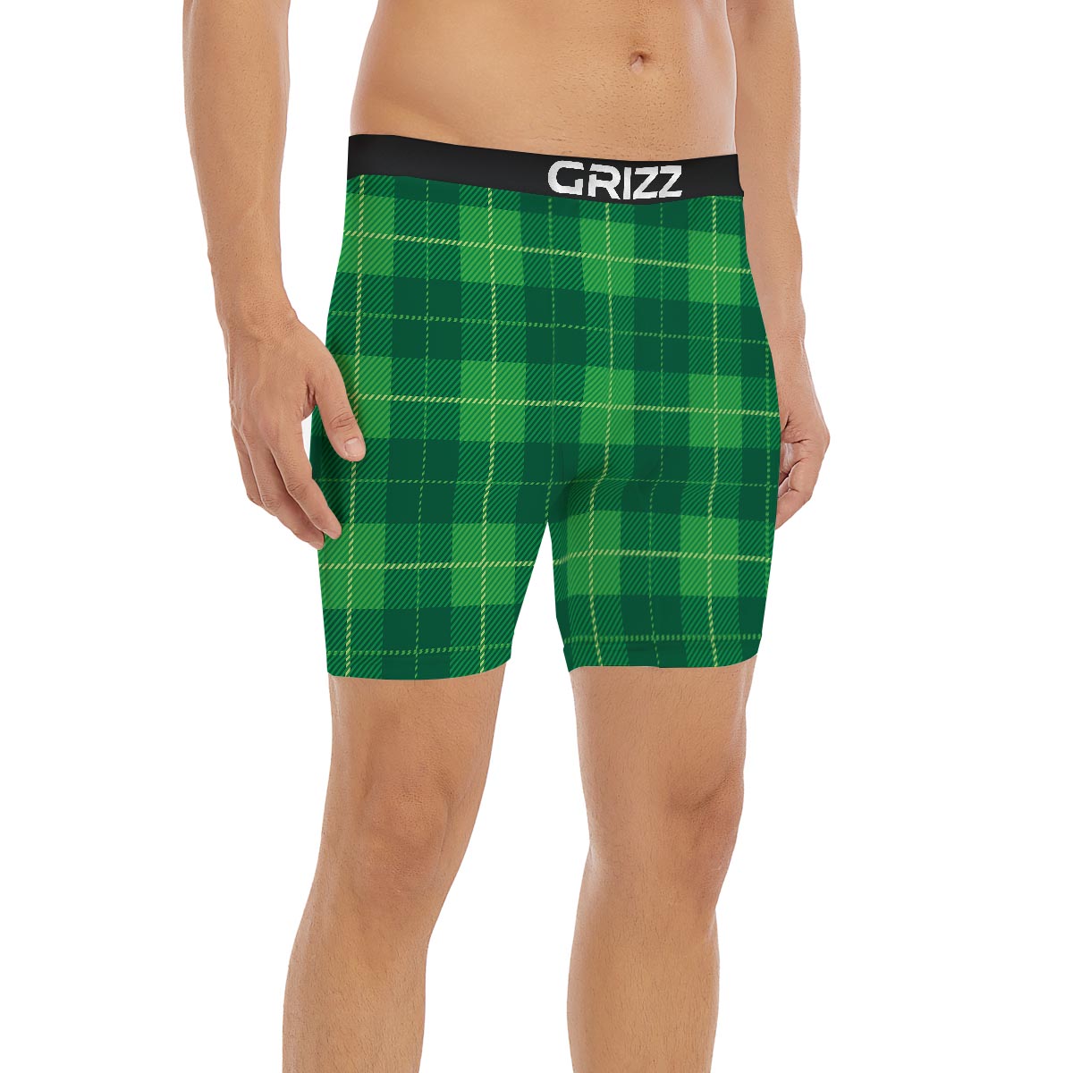 St. Patrick's Day Shamrock Tartan Print Pattern Boxer Briefs-grizzshop