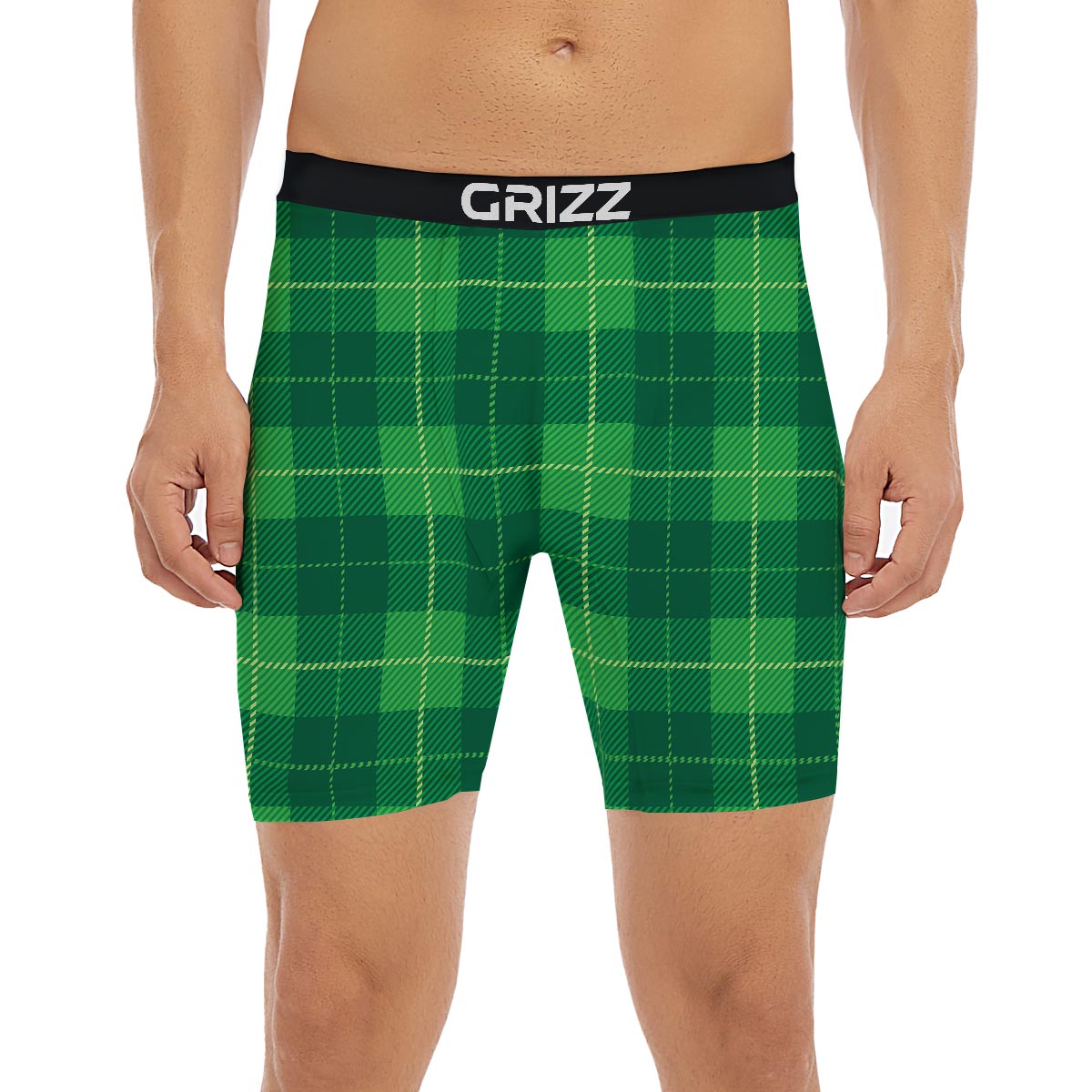 St. Patrick's Day Shamrock Tartan Print Pattern Boxer Briefs-grizzshop