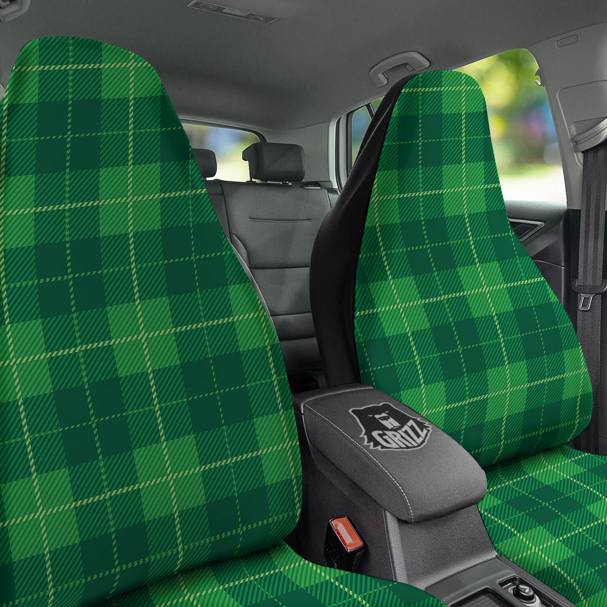 St. Patrick's Day Shamrock Tartan Print Pattern Car Seat Covers-grizzshop