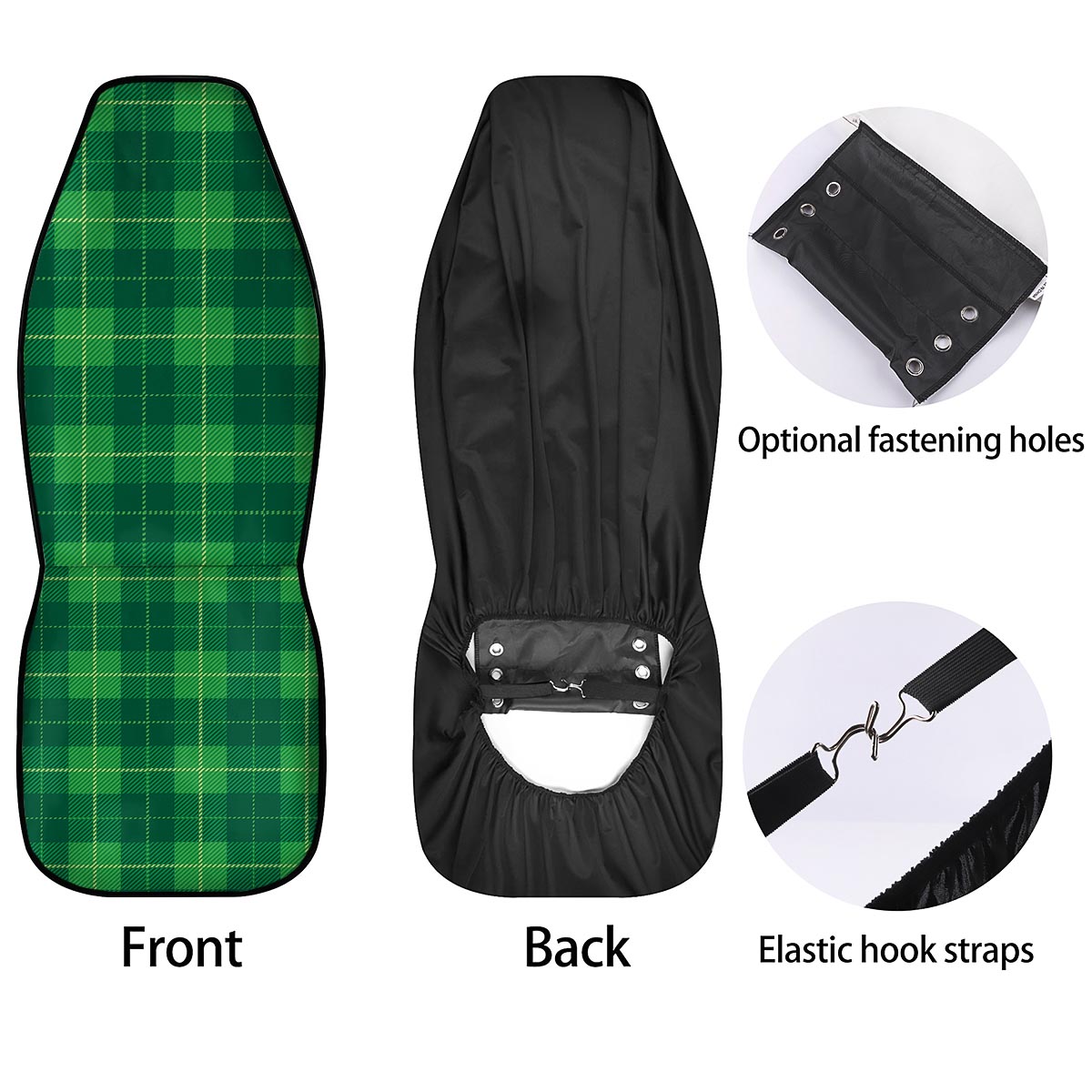 St. Patrick's Day Shamrock Tartan Print Pattern Car Seat Covers-grizzshop