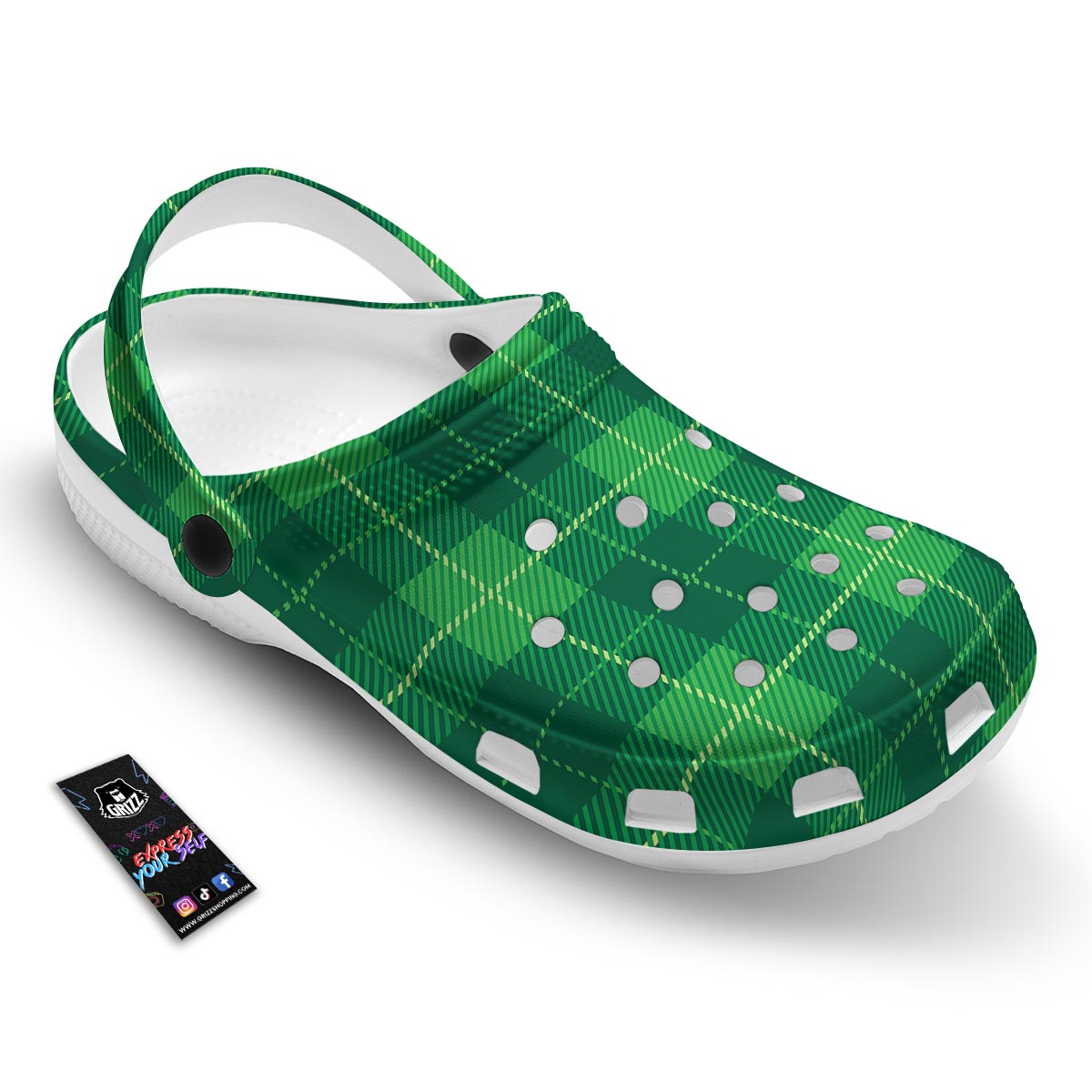 St. Patrick's Day Shamrock Tartan Print Pattern Clog-grizzshop