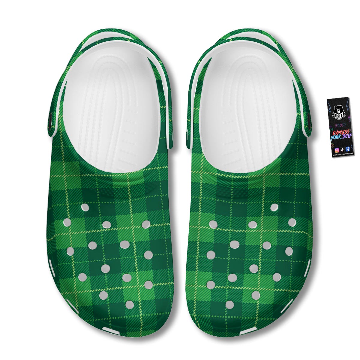 St. Patrick's Day Shamrock Tartan Print Pattern Clog-grizzshop