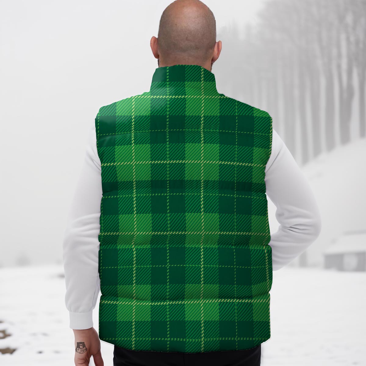 St. Patrick's Day Shamrock Tartan Print Pattern Down Vest