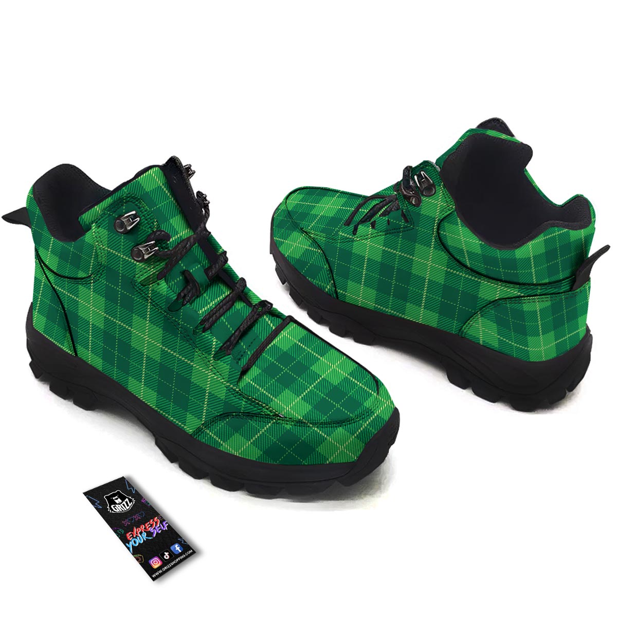 St. Patrick's Day Shamrock Tartan Print Pattern Hiking Shoes-grizzshop