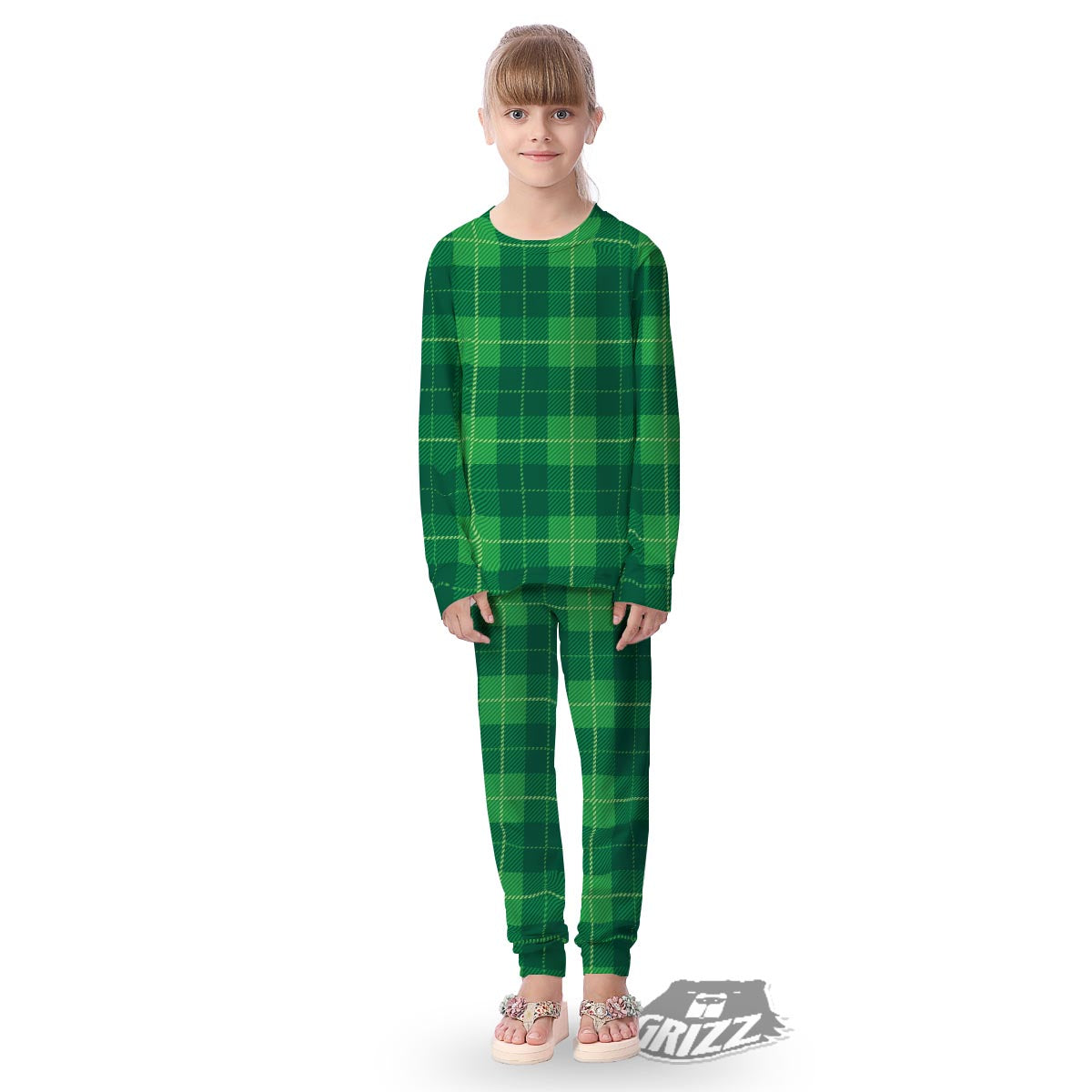 St. Patrick's Day Shamrock Tartan Print Pattern Kid's Pajamas-grizzshop