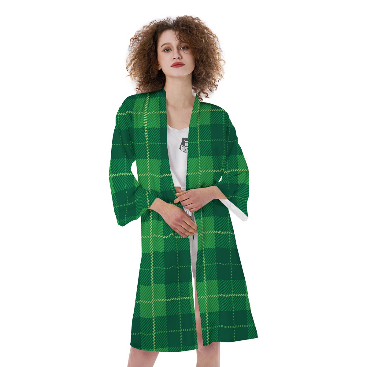 St. Patrick's Day Shamrock Tartan Print Pattern Kimono-grizzshop