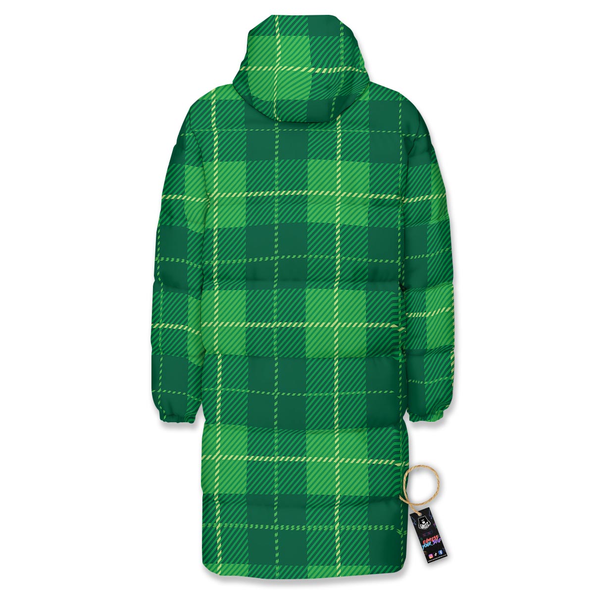 St. Patrick's Day Shamrock Tartan Print Pattern Long Down Jacket-grizzshop