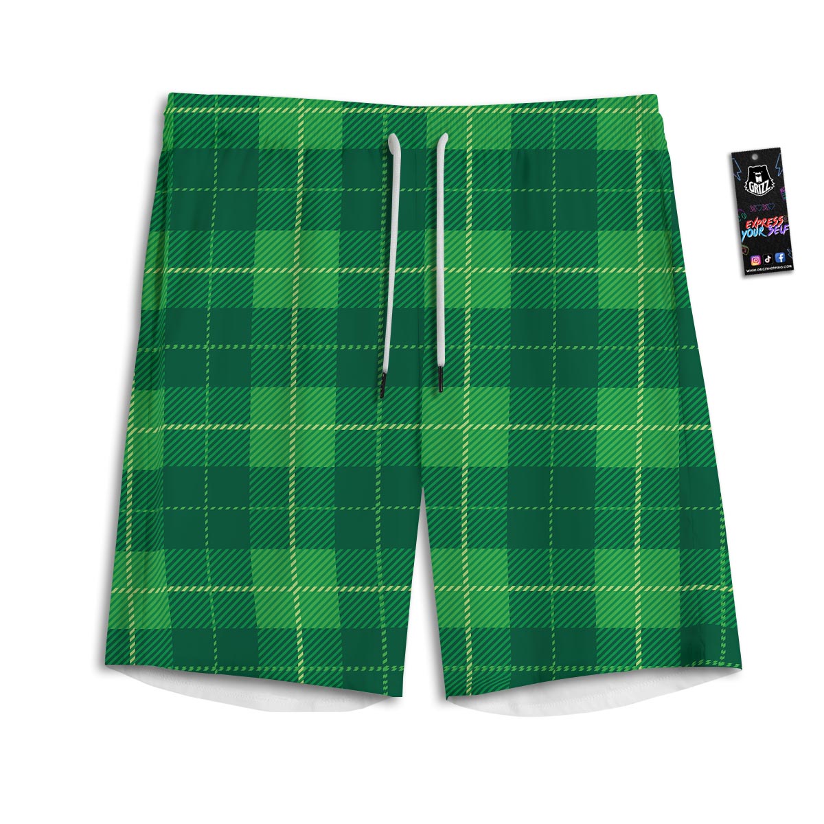 St. Patrick's Day Shamrock Tartan Print Pattern Men's Athletic Shorts