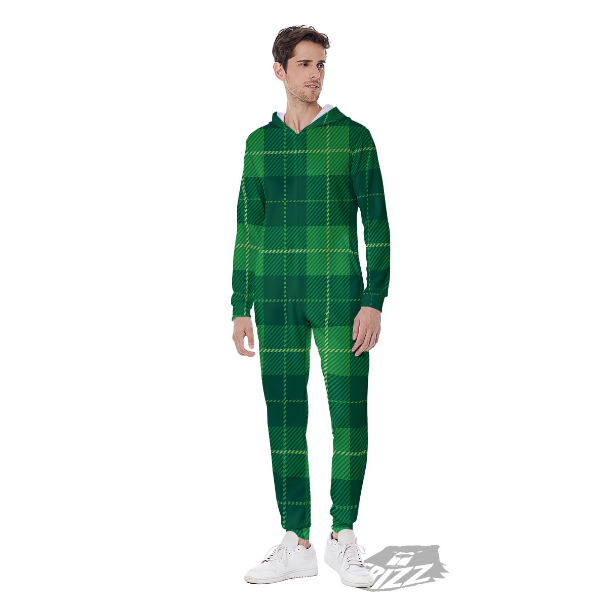 St. Patrick's Day Shamrock Tartan Print Pattern Men's Jumpsuit-grizzshop
