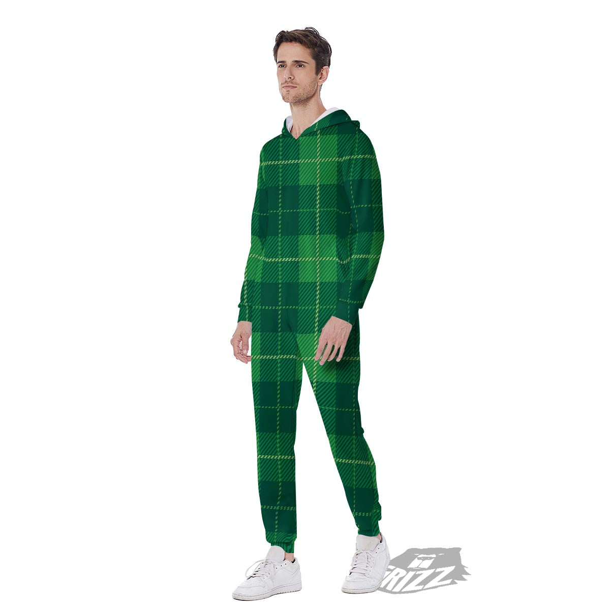 St. Patrick's Day Shamrock Tartan Print Pattern Men's Jumpsuit-grizzshop
