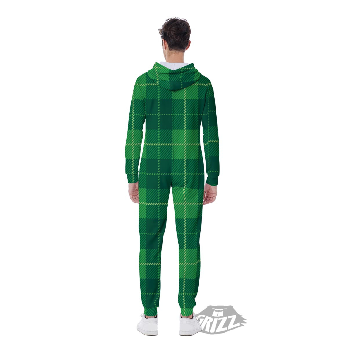 St. Patrick's Day Shamrock Tartan Print Pattern Men's Jumpsuit-grizzshop
