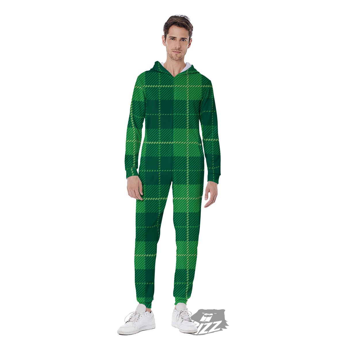 St. Patrick's Day Shamrock Tartan Print Pattern Men's Jumpsuit-grizzshop