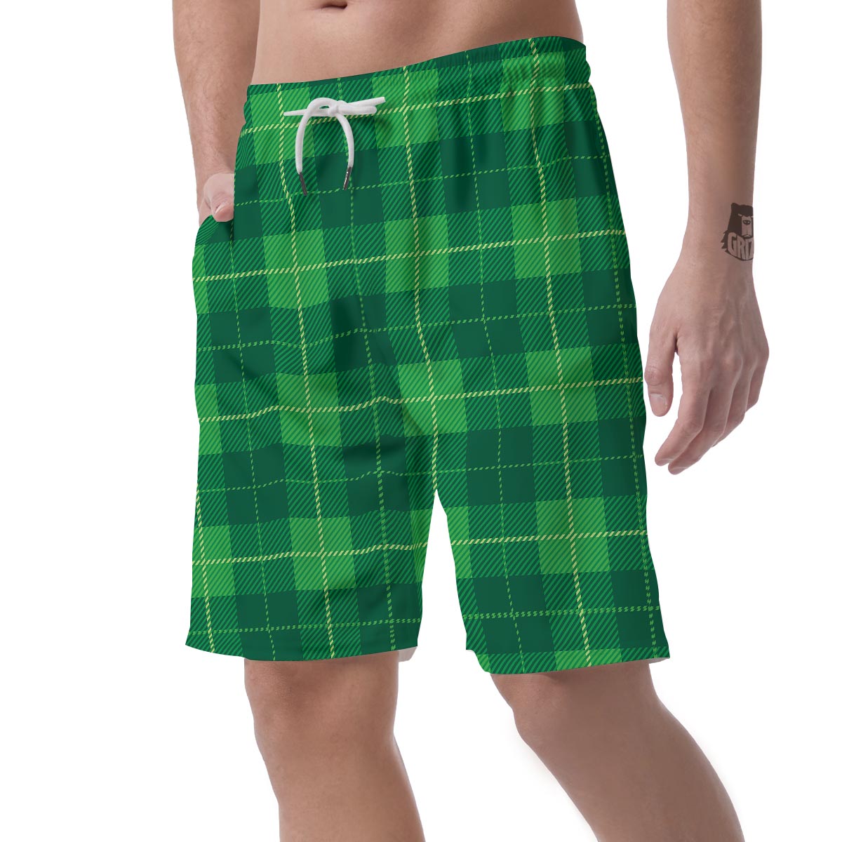 St. Patrick's Day Shamrock Tartan Print Pattern Men's Shorts-grizzshop