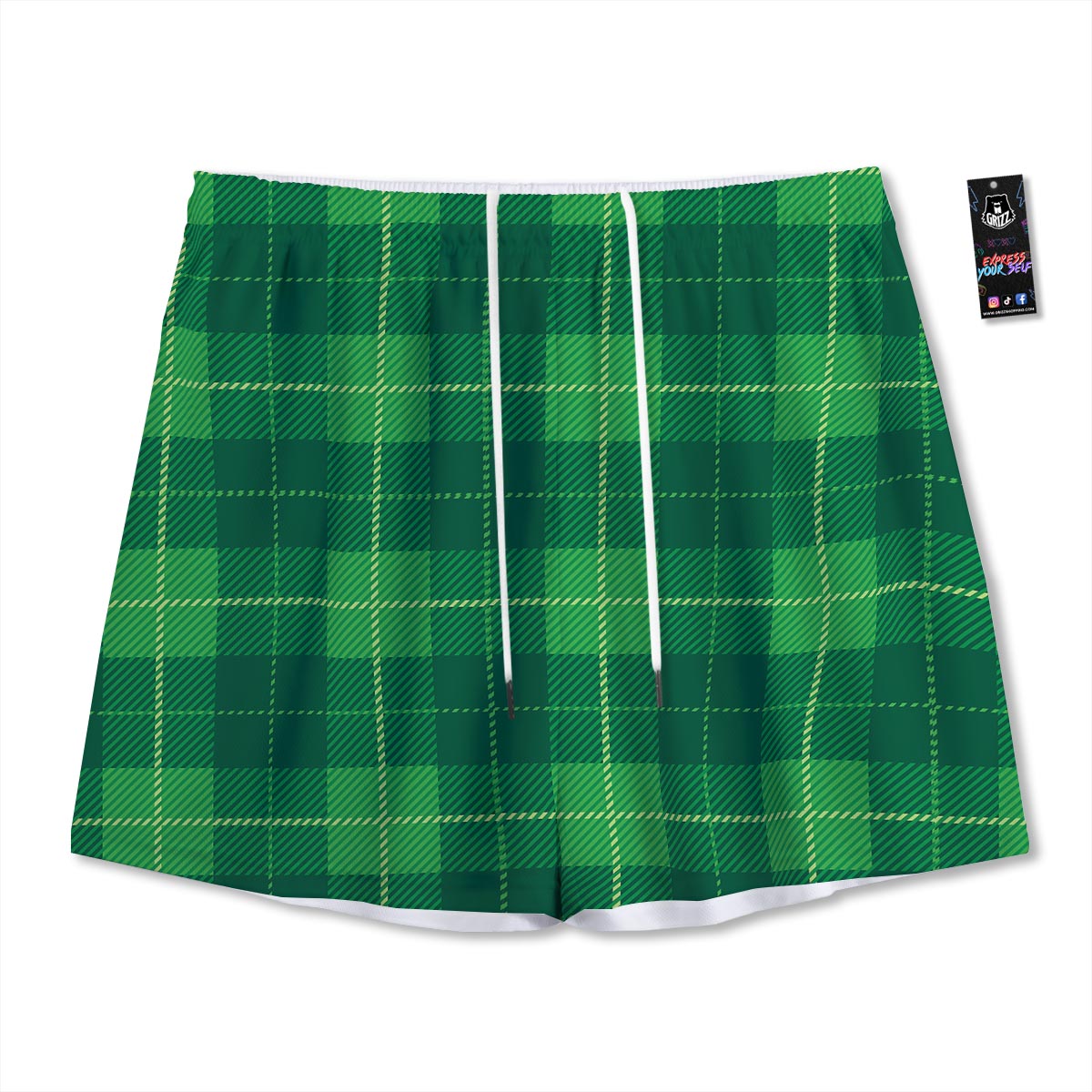 St. Patrick's Day Shamrock Tartan Print Pattern Mesh Shorts