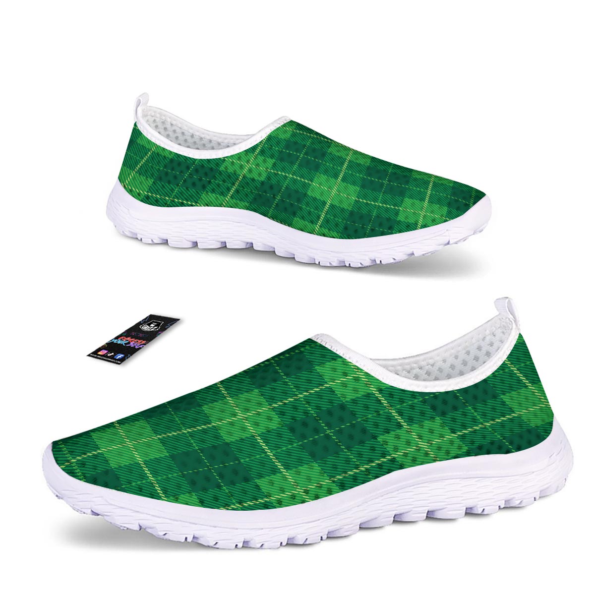 St. Patrick's Day Shamrock Tartan Print Pattern Nurse Shoes-grizzshop