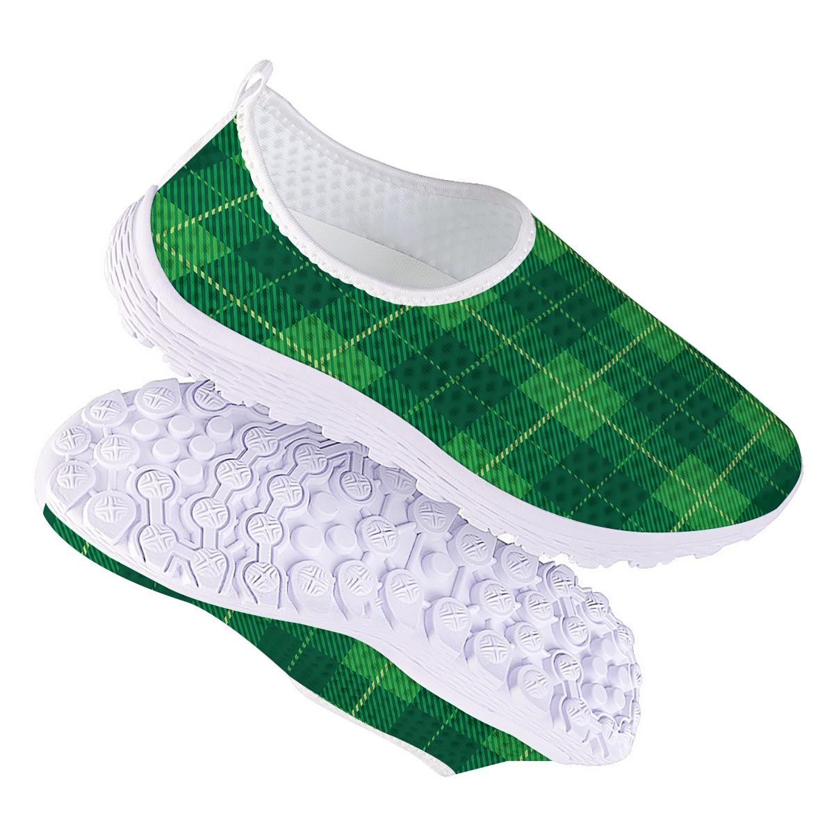 St. Patrick's Day Shamrock Tartan Print Pattern Nurse Shoes-grizzshop