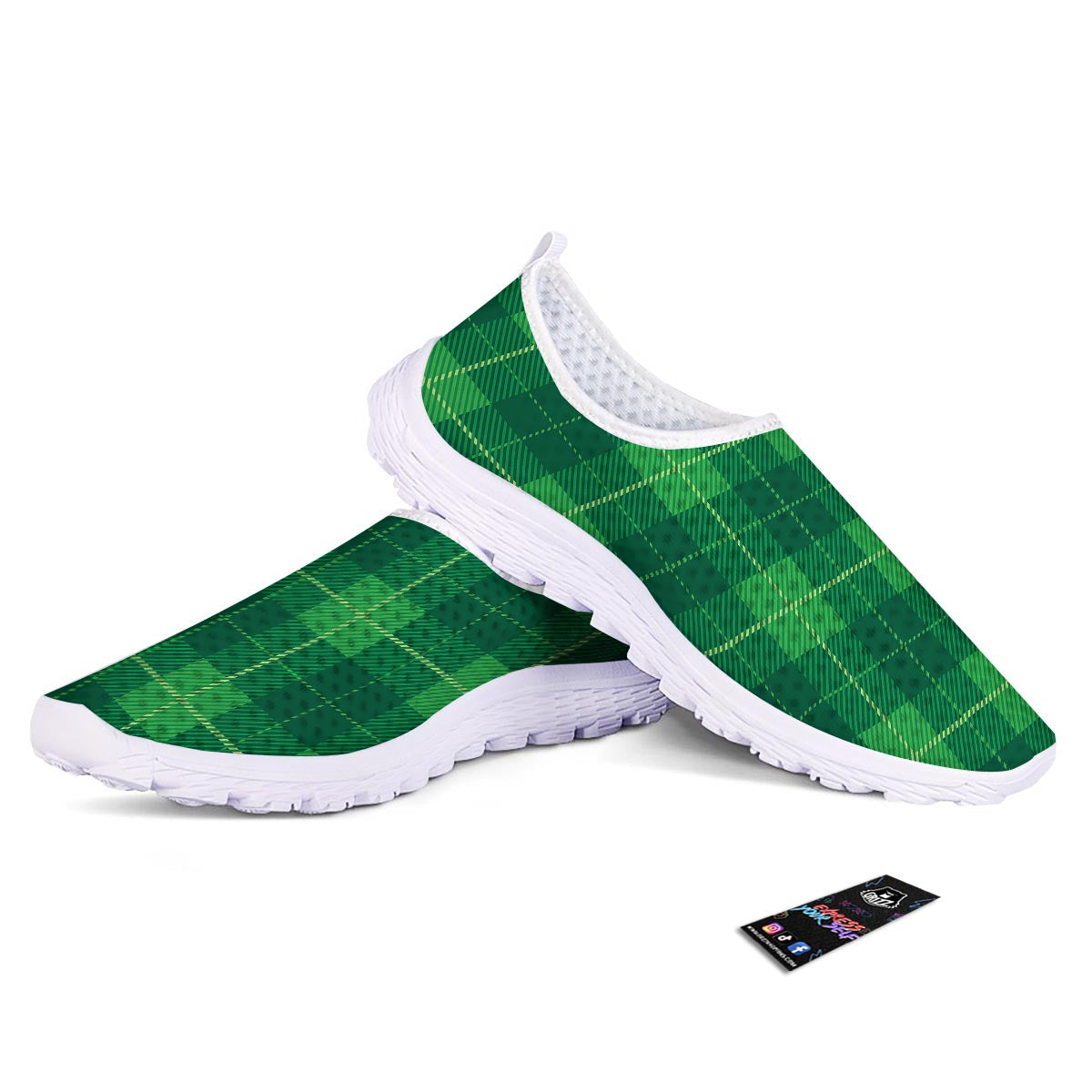 St. Patrick's Day Shamrock Tartan Print Pattern Nurse Shoes-grizzshop