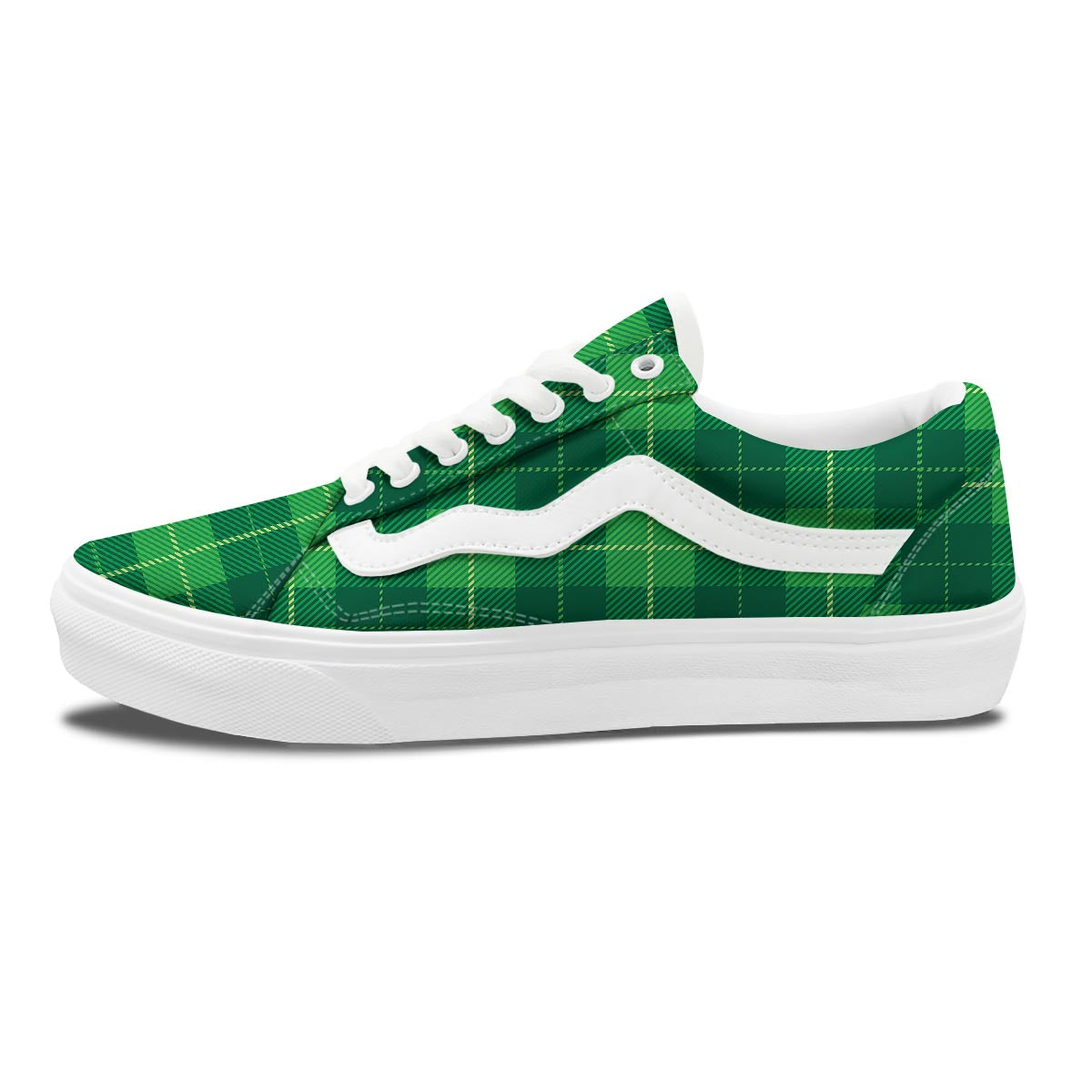 St. Patrick's Day Shamrock Tartan Print Pattern Skate Shoes-grizzshop