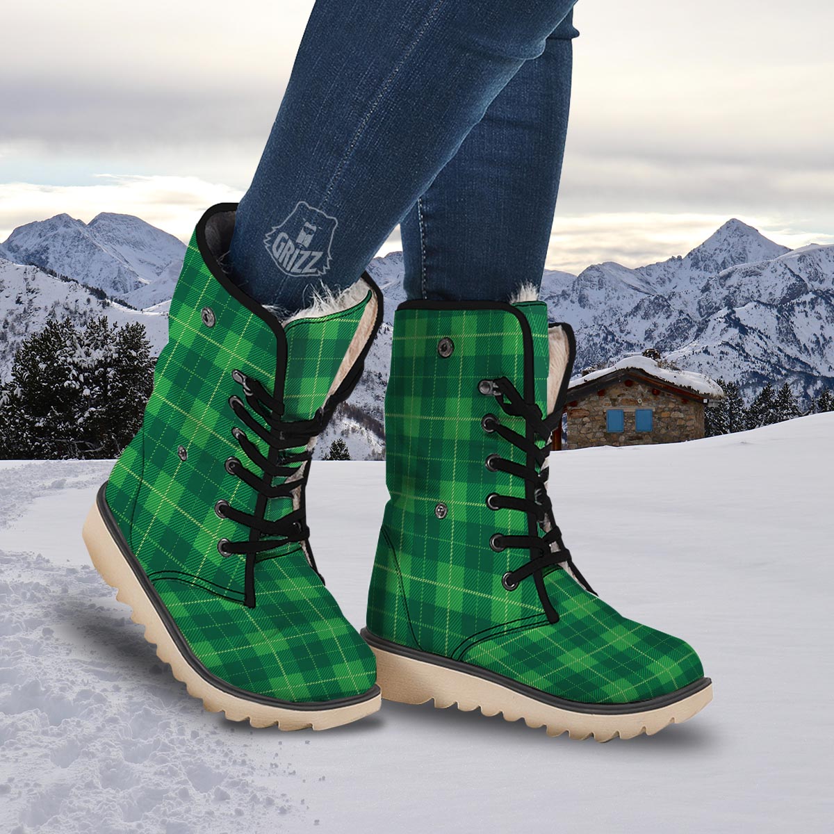 St. Patrick's Day Shamrock Tartan Print Pattern Snow Boots-grizzshop