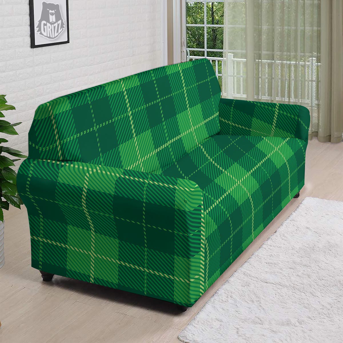 St. Patrick's Day Shamrock Tartan Print Pattern Sofa Cover-grizzshop