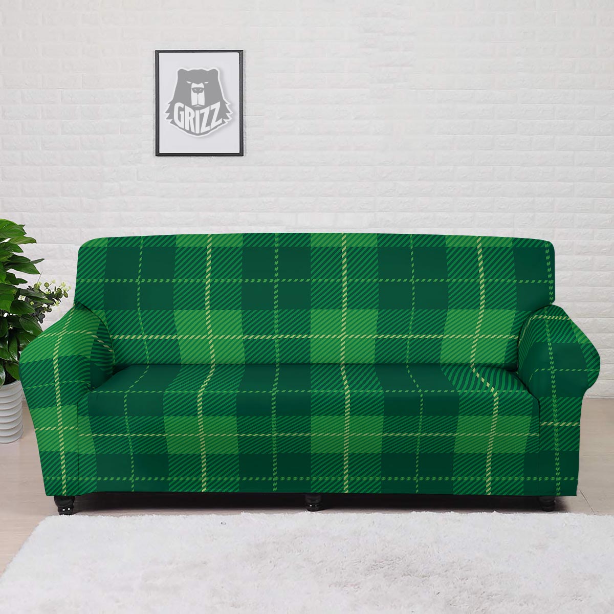 St. Patrick's Day Shamrock Tartan Print Pattern Sofa Cover-grizzshop