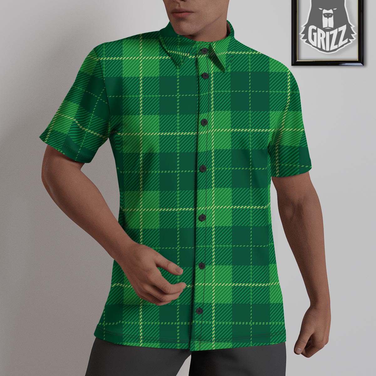 St. Patrick's Day Shamrock Tartan Print Pattern Untucked Shirts-grizzshop