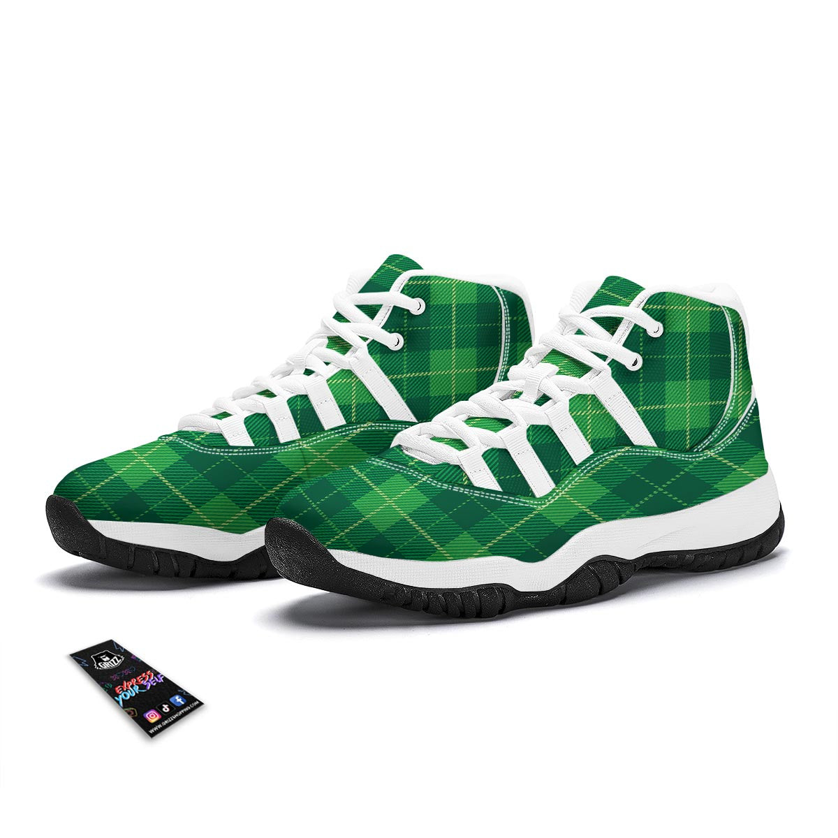 St. Patrick's Day Shamrock Tartan Print Pattern White Bball Shoes-grizzshop