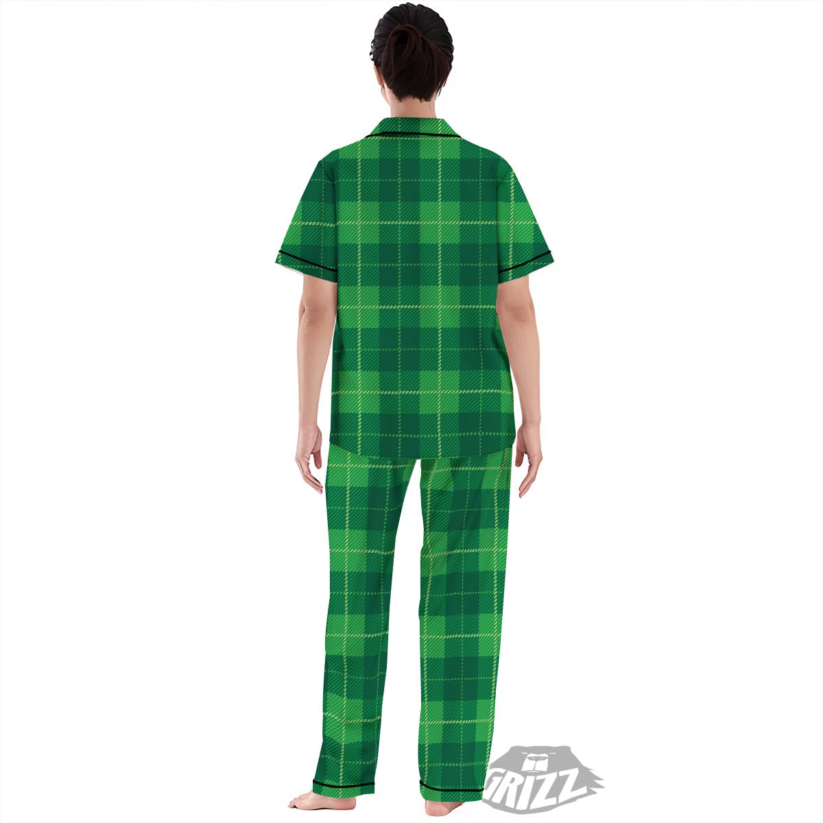 St. Patrick's Day Shamrock Tartan Print Pattern Women's Pajamas Set-grizzshop