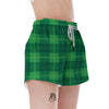 St. Patrick's Day Shamrock Tartan Print Pattern Women's Shorts-grizzshop