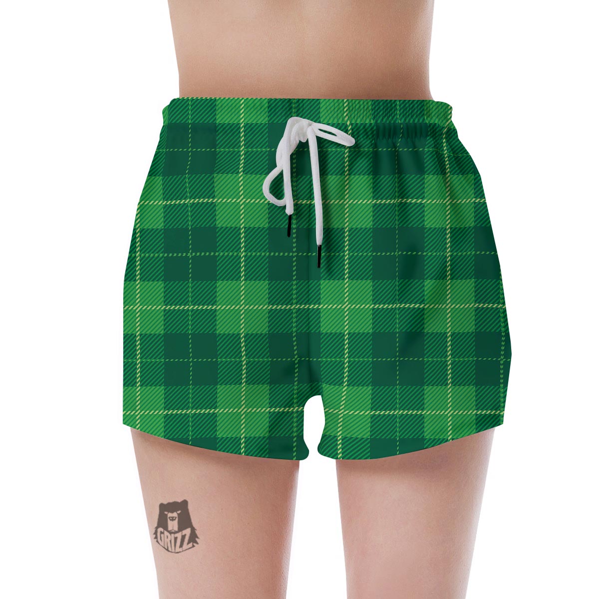 St. Patrick's Day Shamrock Tartan Print Pattern Women's Shorts-grizzshop