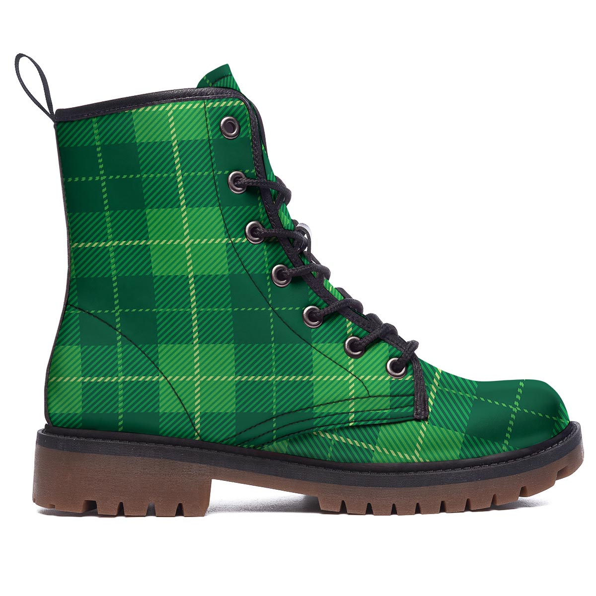 St. Patrick's Day Shamrock Tartan Print Pattern Work Boots-grizzshop