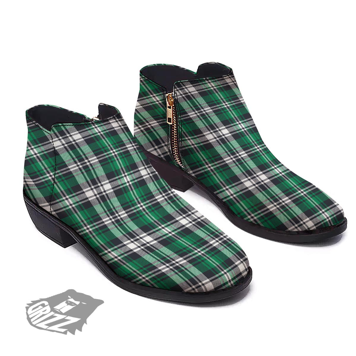 St. Patrick's Day Tartan Shamrock Print Pattern Ankle Boots-grizzshop