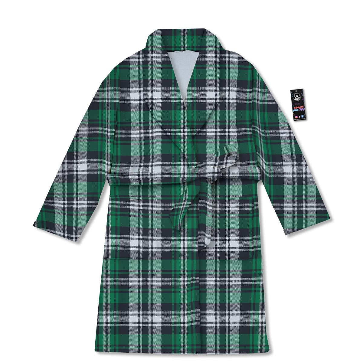 St. Patrick's Day Tartan Shamrock Print Pattern Bathrobe-grizzshop