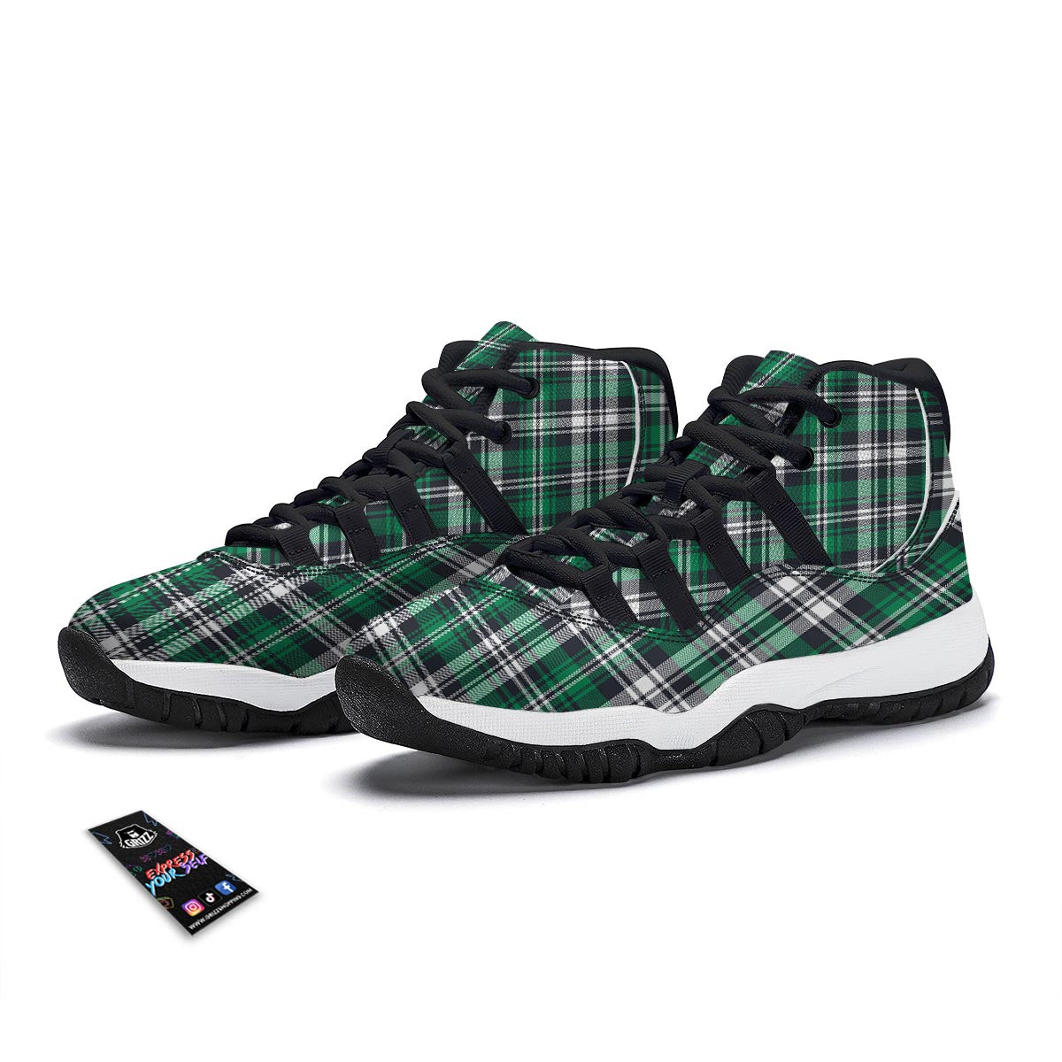 St. Patrick's Day Tartan Shamrock Print Pattern Black Bball Shoes-grizzshop