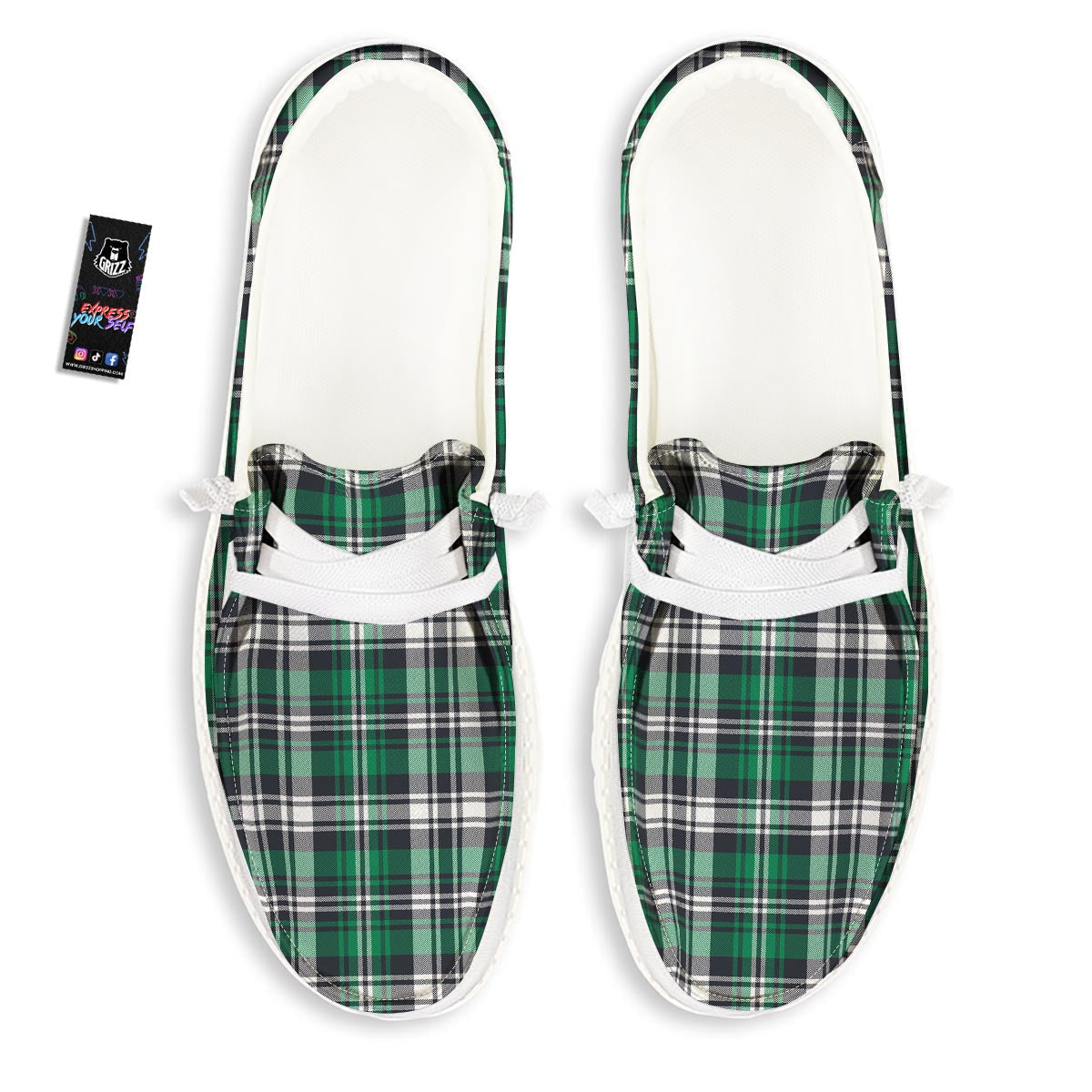 St. Patrick's Day Tartan Shamrock Print Pattern Black Loafers-grizzshop