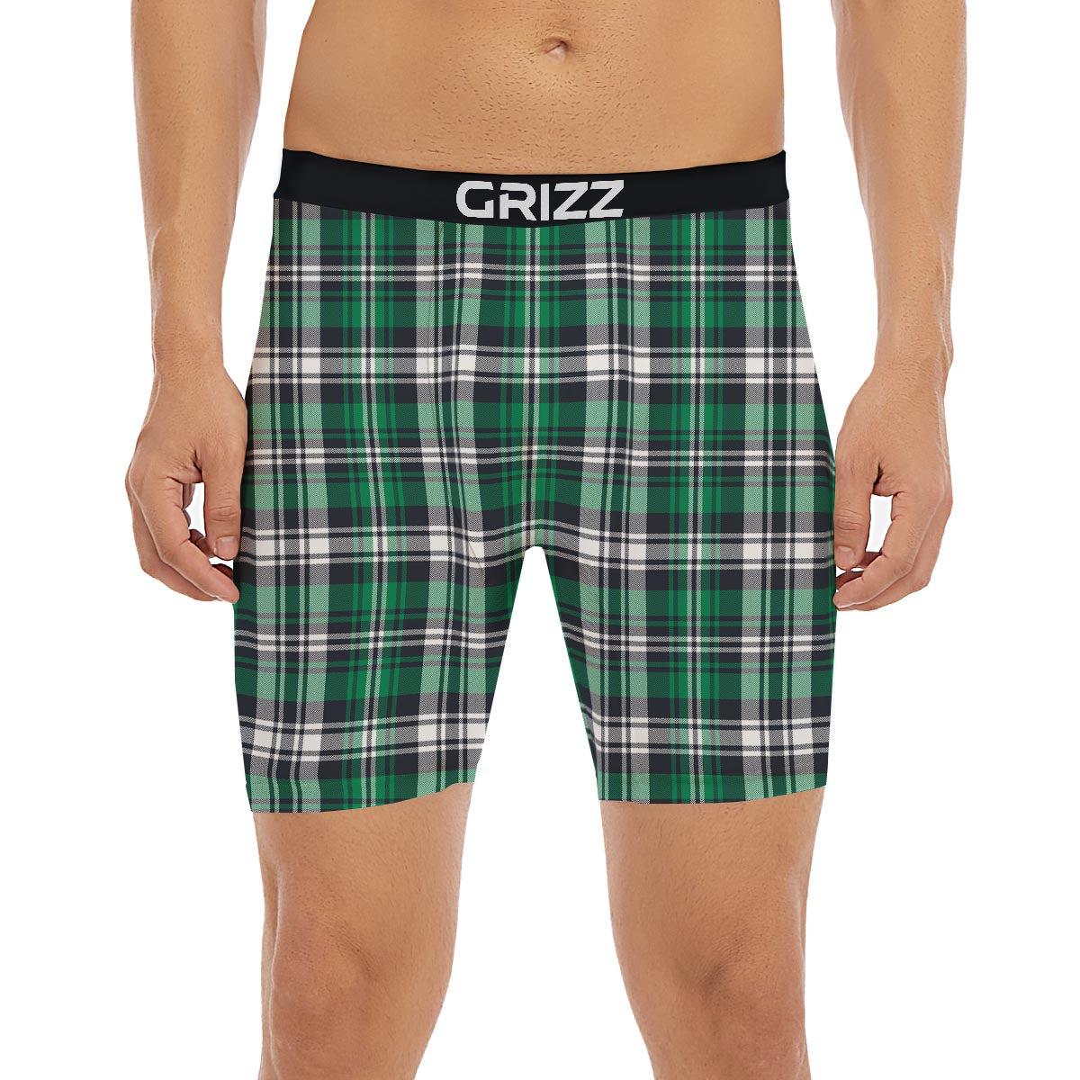 St. Patrick's Day Tartan Shamrock Print Pattern Boxer Briefs-grizzshop