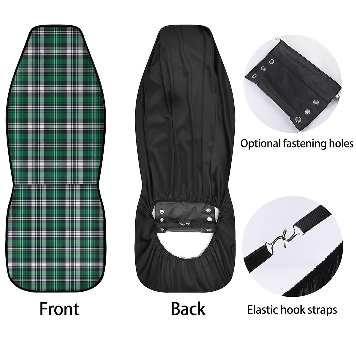 St. Patrick's Day Tartan Shamrock Print Pattern Car Seat Covers-grizzshop