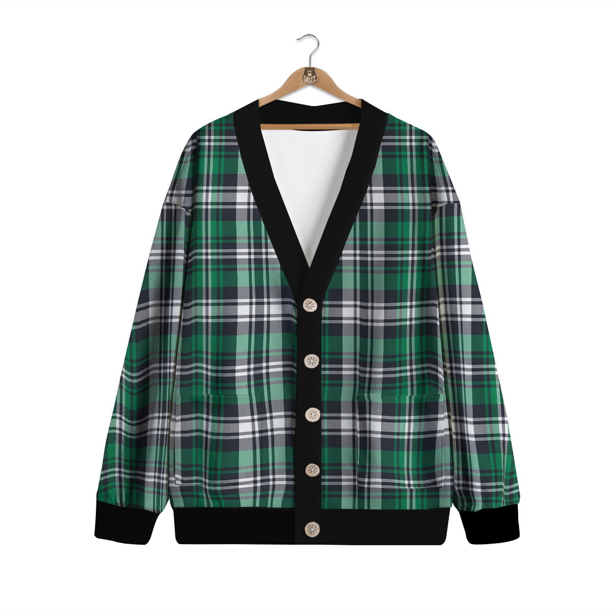 St. Patrick's Day Tartan Shamrock Print Pattern Cardigan-grizzshop