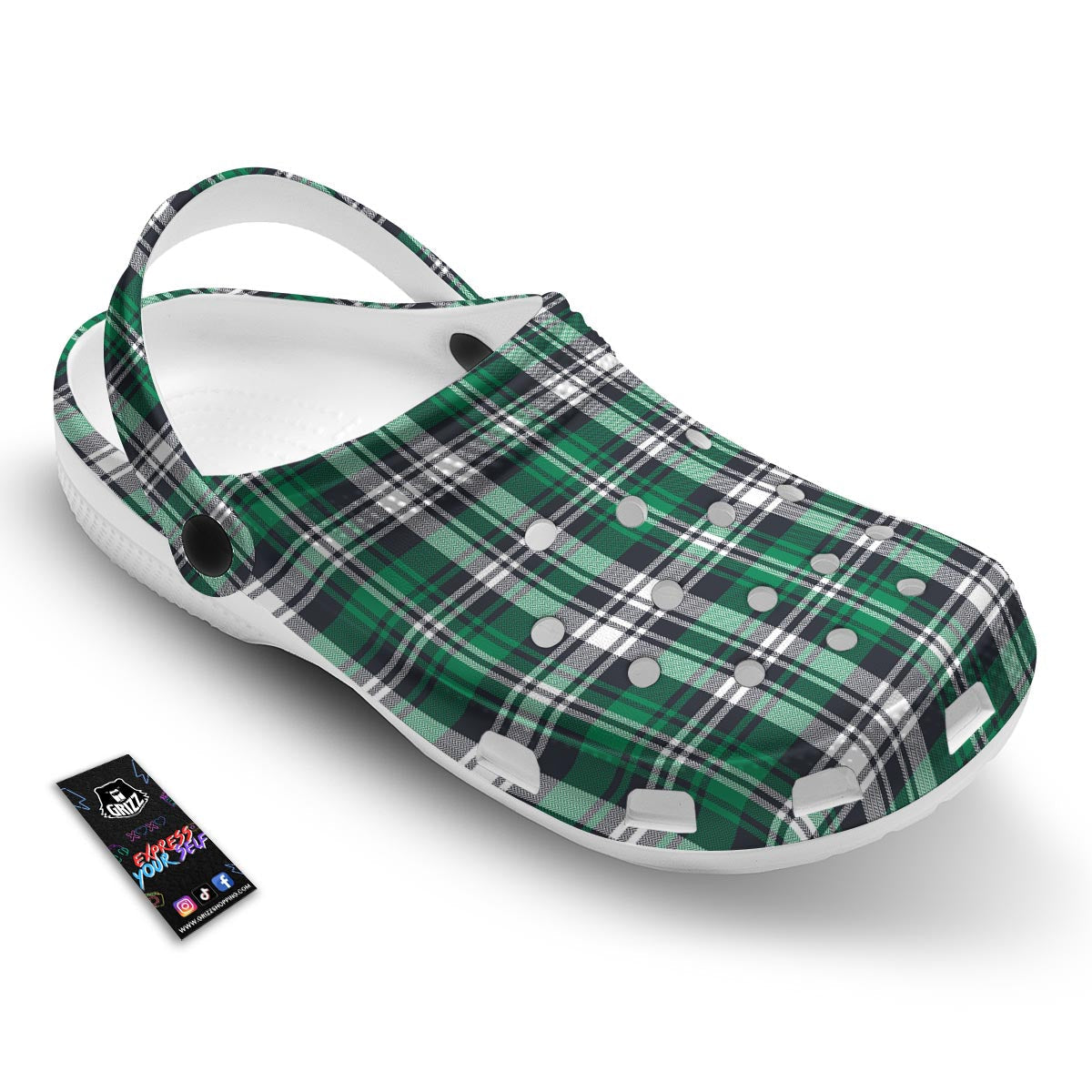 St. Patrick's Day Tartan Shamrock Print Pattern Clog-grizzshop