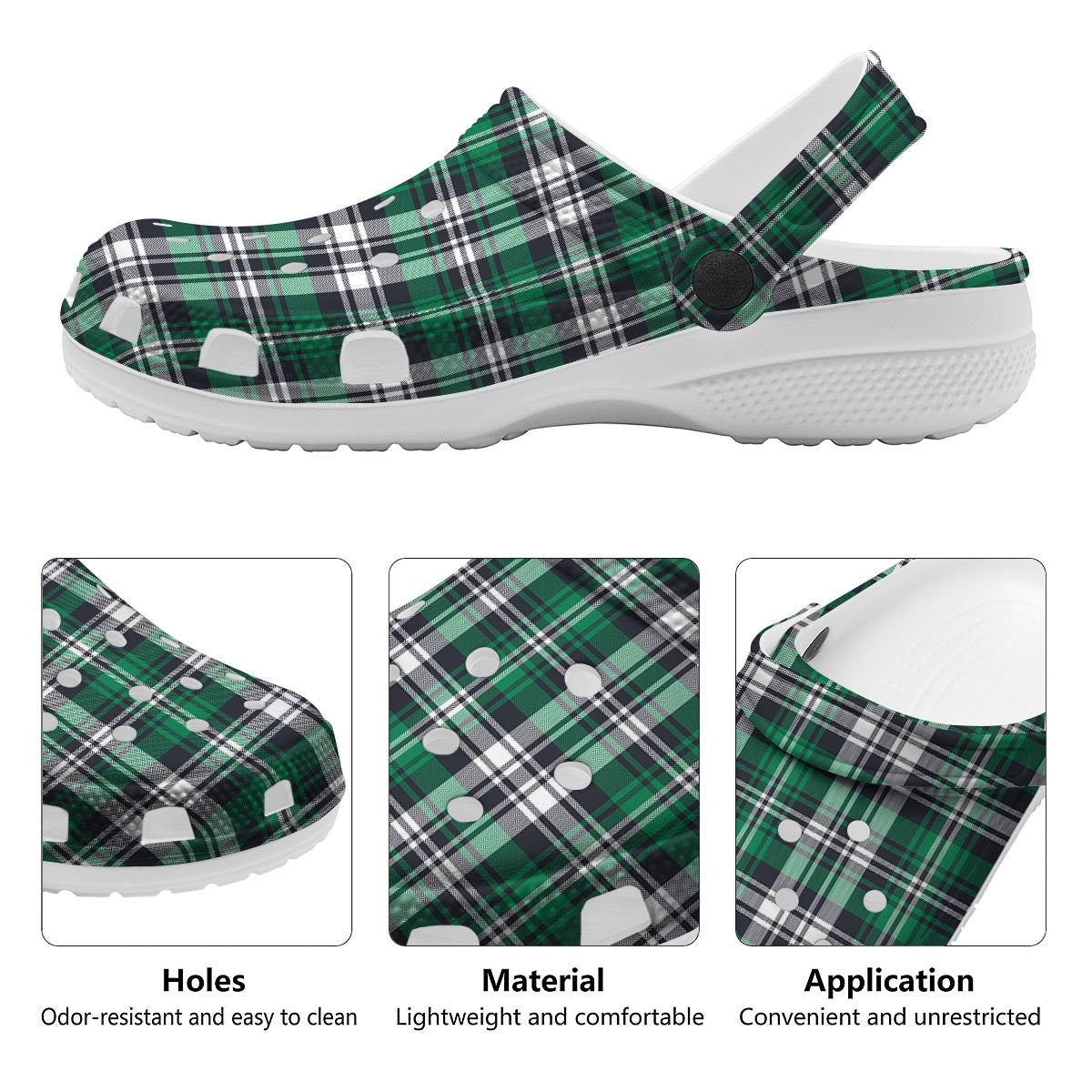 St. Patrick's Day Tartan Shamrock Print Pattern Clog-grizzshop